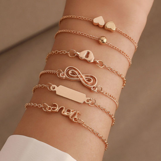 Picture of 1 Set ( 6 PCs/Set) Boho Chic Bohemia Bracelet Set KC Gold Plated Infinity Symbol Heart 23cm-25cm long