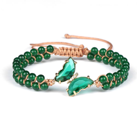 Bild von 1 Strang Glas Exquisit Geflochtene Armbänder Grün Schmetterling Perlen 23cm x