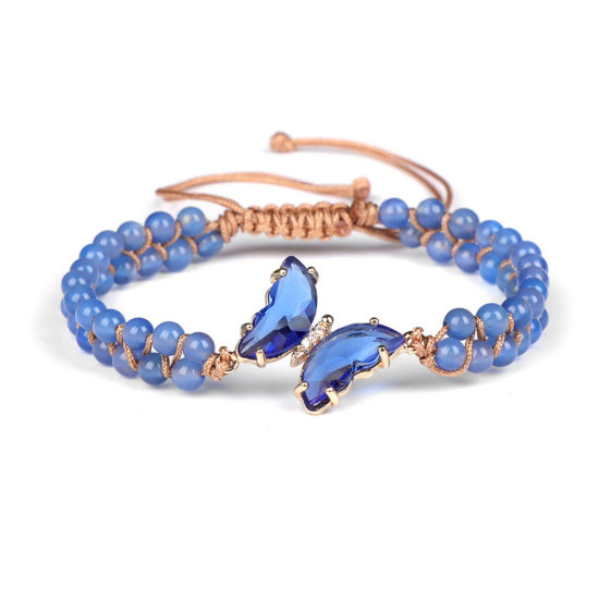 Bild von 1 Strang Glas Exquisit Geflochtene Armbänder Blau Schmetterling Perlen 23cm x