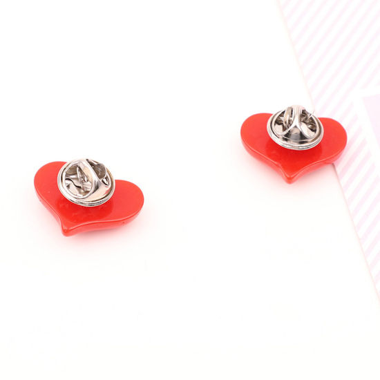 Picture of 1 Piece Resin Cute Pin Brooches Heart Red 2cm x 1.8cm