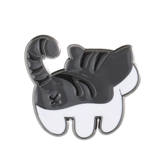 Picture of 1 Piece Cute Pin Brooches Cat Animal Black & White Enamel 2.7cm x 2.4cm