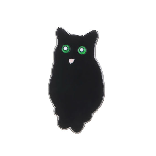 Picture of 1 Piece Cute Pin Brooches Cat Animal Black Enamel 3cm x 1.6cm