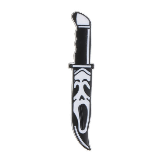 Picture of 1 Piece Cute Pin Brooches Knife Black & White Enamel 3cm