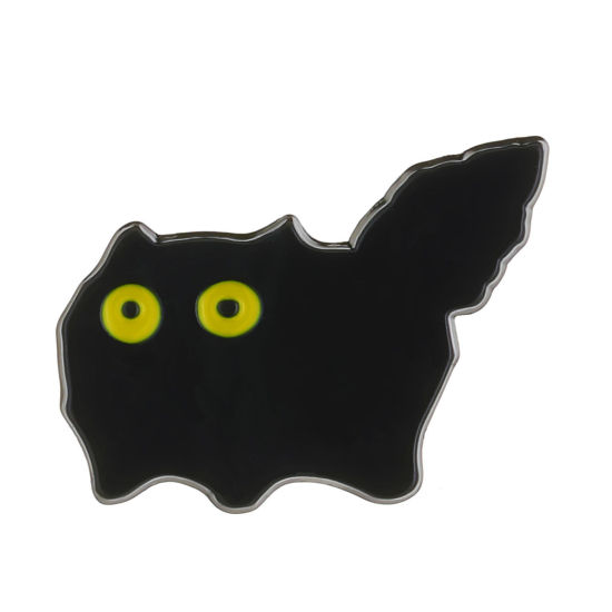 Picture of 1 Piece Cute Pin Brooches Cat Animal Black Enamel 2.7cm x 2cm