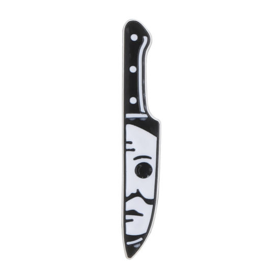 Picture of 1 Piece Cute Pin Brooches Knife Black & White Enamel 3cm