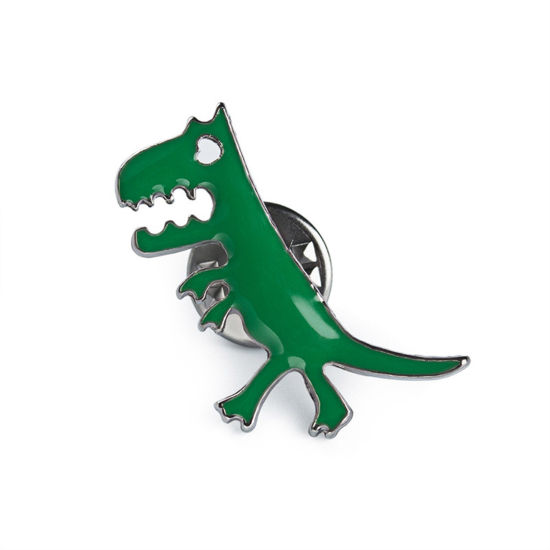 Picture of 1 Piece Cute Pin Brooches Dragon Green Enamel 1.5cm