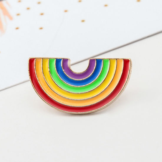 Picture of 1 Piece Cute Pin Brooches Rainbow Multicolor Enamel 1.5cm