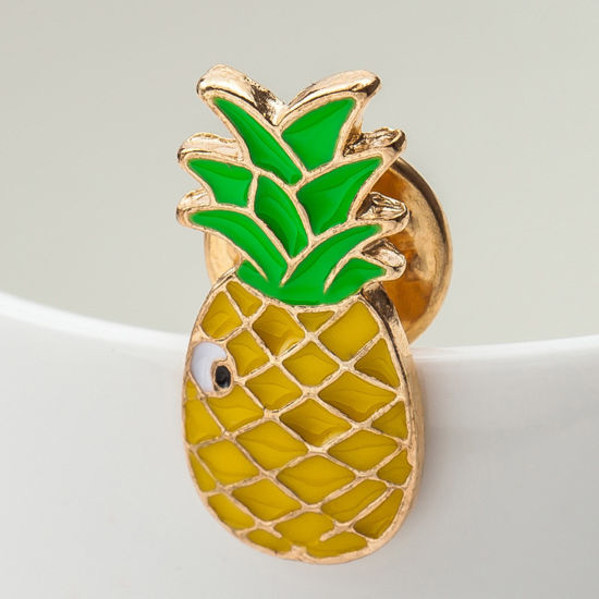 Picture of 1 Piece Cute Pin Brooches Pineapple/ Ananas Fruit Yellow Enamel 3cm