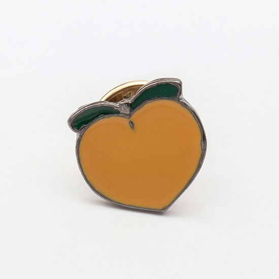 Picture of 1 Piece Cute Pin Brooches Peach Fruit Orange Enamel 1.5cm
