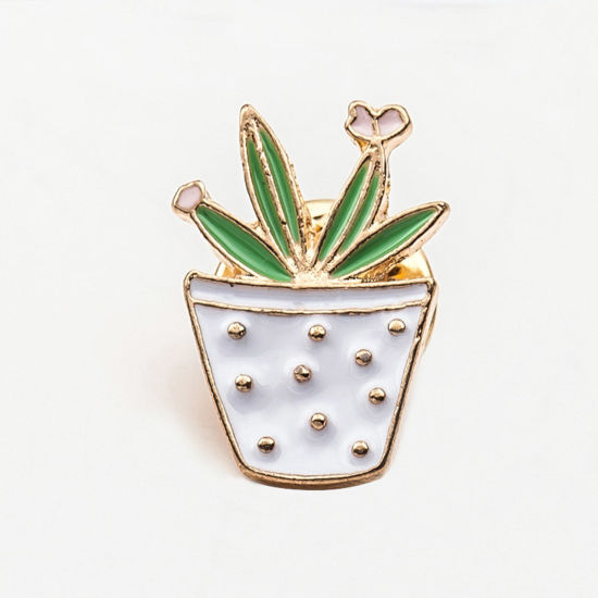 Picture of 1 Piece Cute Pin Brooches Pot Plant Flower White Enamel 1.5cm