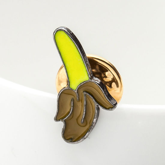 Picture of 1 Piece Cute Pin Brooches Banana Fruit Yellow Enamel 1.5cm