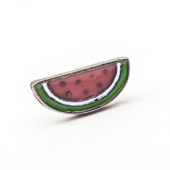 Picture of 1 Piece Cute Pin Brooches Watermelon Fruit Multicolor Enamel 1.5cm