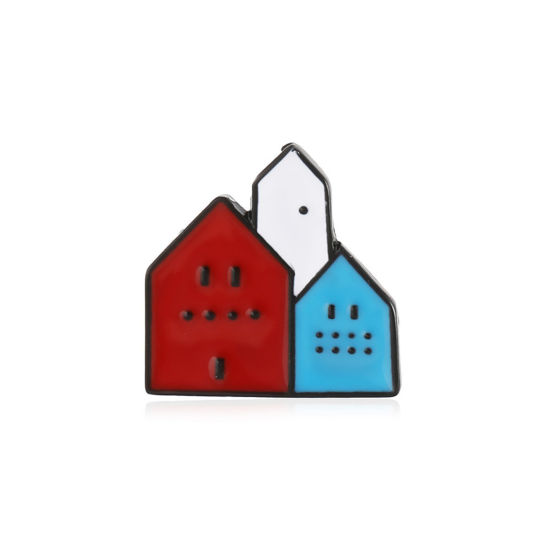 Picture of 1 Piece Cute Pin Brooches House Multicolor Enamel 2.5cm