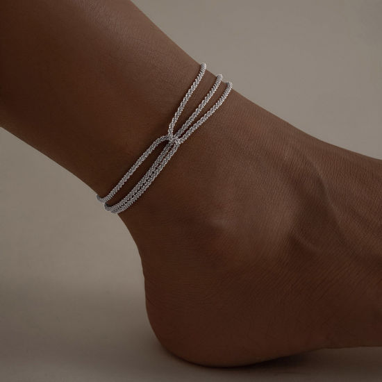 Picture of 1 Piece Brass Ins Style Multilayer Layered Anklet Platinum Plated 20cm(7 7/8") long