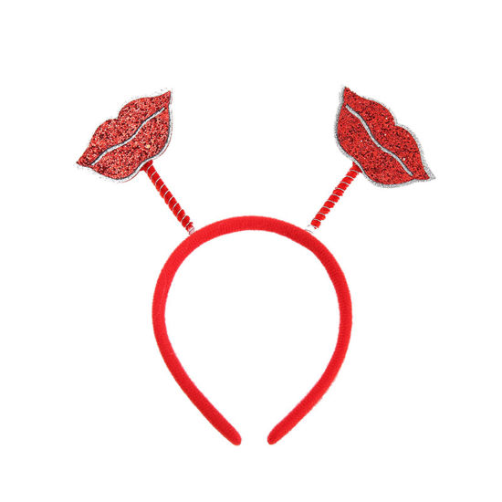 Picture of 1 Piece Plastic & Velvet Valentine's Day Headband Hair Hoop Red Lip 24cm x 22cm