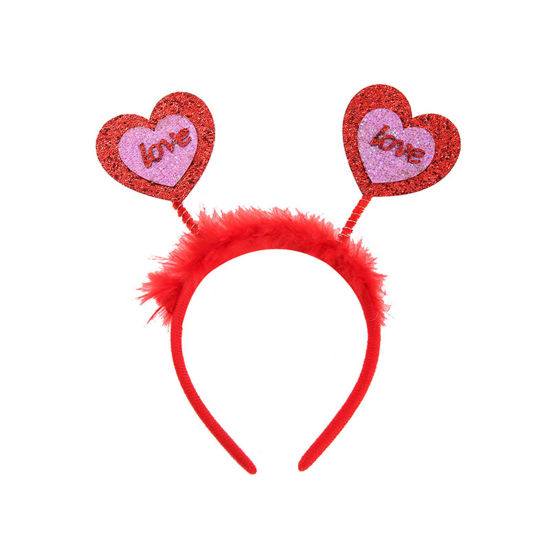 Picture of 1 Piece Plastic & Velvet Valentine's Day Headband Hair Hoop Red Heart LOVE 24cm x 22cm