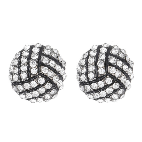 Picture of 1 Pair Sport Ear Post Stud Earrings Volleyball Clear Cubic Zirconia 1cm