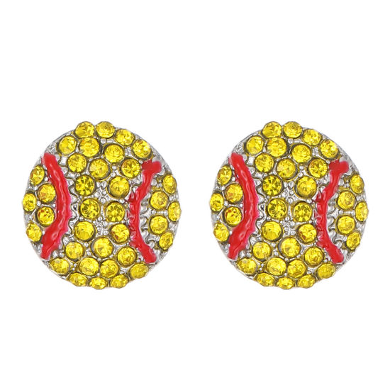 Picture of 1 Pair Sport Ear Post Stud Earrings Tennis Yellow Cubic Zirconia 1.2cm