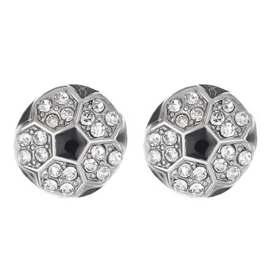 Picture of 1 Pair Sport Ear Post Stud Earrings Football Clear Cubic Zirconia 1.4cm
