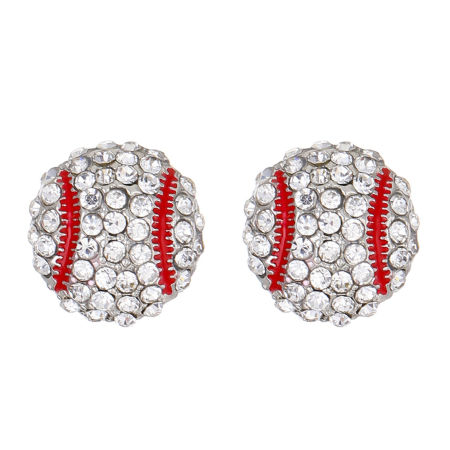 Picture of 1 Pair Sport Ear Post Stud Earrings Baseball Clear Cubic Zirconia 1.3cm