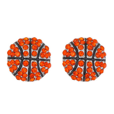 Picture of 1 Pair Sport Ear Post Stud Earrings Basketball Orange-red Cubic Zirconia 1.4cm