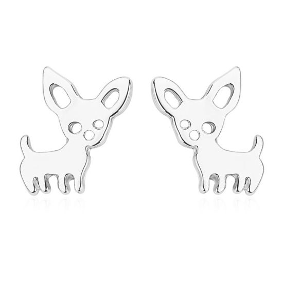 Picture of 1 Pair Cute Ear Post Stud Earrings Silver Tone Dog Animal 1.3cm