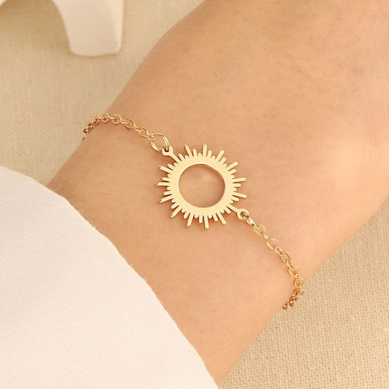 Picture of 1 Piece Copper Ins Style Bracelets Gold Plated Sun 17cm(6 6/8") long