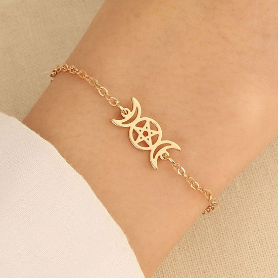 Picture of 1 Piece Copper Ins Style Bracelets Gold Plated Sun Moon 17cm(6 6/8") long