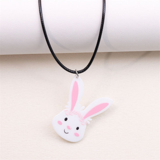 Picture of 1 Piece PU & Acrylic Easter Day Pendant Necklace Multicolor Rabbit 40cm(15 6/8") long