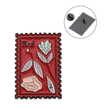 Immagine di 1 Pz Stile Pastorale Spilla Rettangolo Fiore Rosso Smalto 3cm x 2.1cm