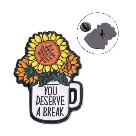 Image de 1 Pièce Broche Epingle Élégant Tasse Fleurs de Soleil Blanc Émail 3cm x 2.2cm
