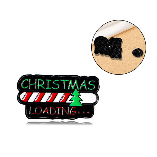 Picture of 1 Piece Retro Pin Brooches Christmas Tree Message " Christmas Loading " Multicolor Enamel 3cm x 1.6cm