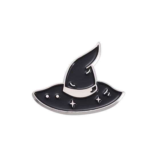 Picture of 1 Piece Punk Pin Brooches Hat Star Black Enamel 3cm x 2.5cm