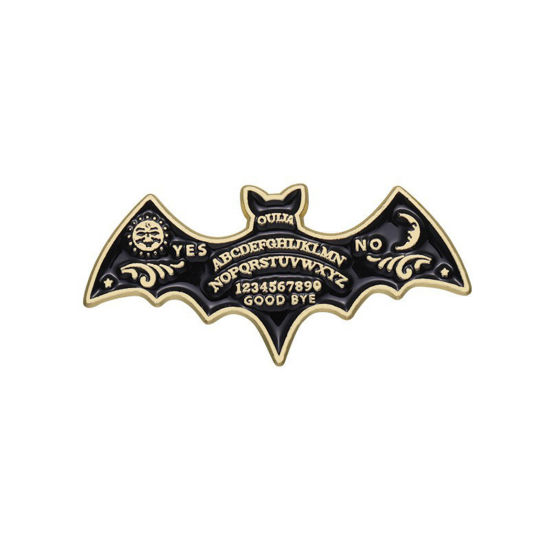 Picture of 1 Piece Punk Pin Brooches Halloween Bat Animal Sun & Moon Gold Plated Black Enamel 3cm x 1.4cm