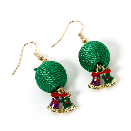 Picture of 1 Pair Zinc Based Alloy Christmas Earrings Gold Plated Bell 3D 5.1cm x 1.6cm, Post/ Wire Size: (21 gauge)