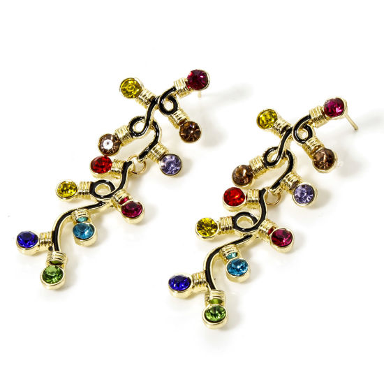 Picture of 1 Pair Zinc Based Alloy Christmas Earrings Gold Plated Bulb 3D 5.5cm x 2cm, Post/ Wire Size: (21 gauge)