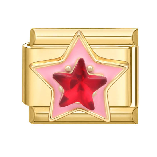 Image de 1 Pièce Maillons de Charme Italiens pour la Fabrication de Bijoux de Montres-Bracelets Modulables à Faire Soi-Même En Gros Exquis en 304 Acier Inoxydable Doré Rectangle Pentacle 10mm x 9mm