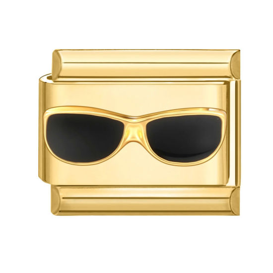 Image de 1 Pièce Maillons de Charme Italiens pour la Fabrication de Bijoux de Montres-Bracelets Modulables à Faire Soi-Même En Gros Exquis en 304 Acier Inoxydable Doré Noir Rectangle Lunettes 10mm x 9mm