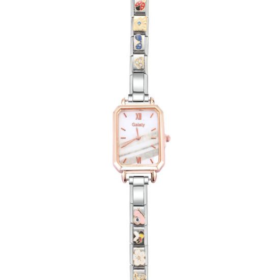 Bild von 1 Set ( 2 Stück/Set) 304 Edelstahl Exquisit Italienische Charm-Armbanduhr-Verbindungszubehör Silberfarbe Rechteck 10mm