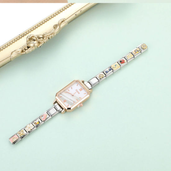 Bild von 1 Set ( 2 Stück/Set) 304 Edelstahl Exquisit Italienische Charm-Armbanduhr-Verbindungszubehör Silberfarbe Rechteck 10mm