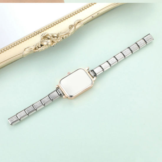 Bild von 1 Set ( 2 Stück/Set) 304 Edelstahl Exquisit Italienische Charm-Armbanduhr-Verbindungszubehör Silberfarbe Rechteck 10mm