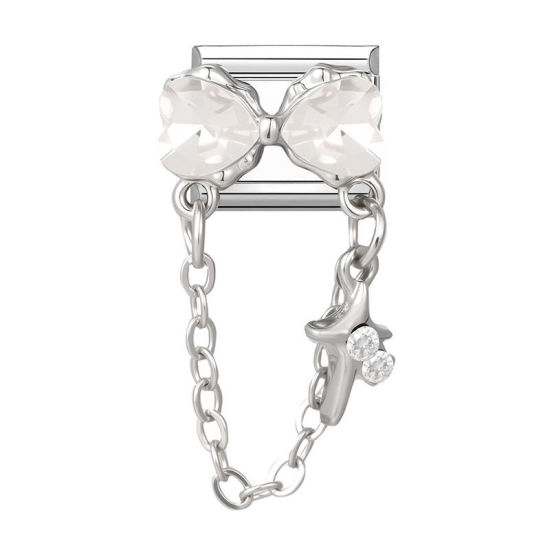 Image de 1 Pièce Bracelet à Maillons Breloques Italiens Accessories de Fabrication de Bracelets Bijoux DIY En Gros Exquis en 304 Acier Inoxydable Argent Mat Rectangle Nœuds Papillons 10mm x 9mm