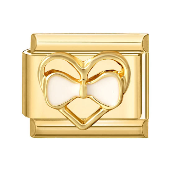 Image de 1 Pièce Maillons de Charme Italiens pour la Fabrication de Bijoux de Montres-Bracelets Modulables à Faire Soi-Même En Gros La Saint Valentin en 304 Acier Inoxydable Doré Rectangle Cœur 10mm x 9mm