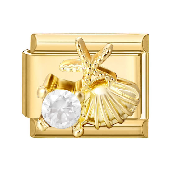 Image de 1 Pièce Maillons de Charme Italiens pour la Fabrication de Bijoux de Montres-Bracelets Modulables à Faire Soi-Même En Gros Exquis en 304 Acier Inoxydable Doré Rectangle Coquilles 10mm x 9mm