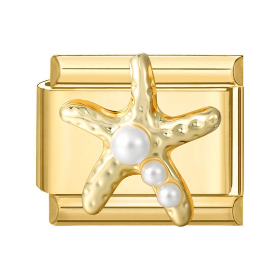 Image de 1 Pièce Maillons de Charme Italiens pour la Fabrication de Bijoux de Montres-Bracelets Modulables à Faire Soi-Même En Gros Exquis en 304 Acier Inoxydable Doré Rectangle Etoile de Mer 10mm x 9mm