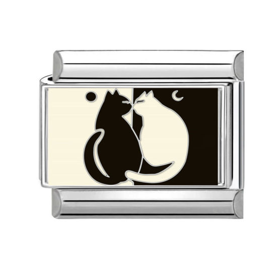 Bild von 1 Stück 304 Edelstahl Exquisit Charm-Armband mit italienischen Gliedern zur Herstellung von DIY-Schmuck Silberfarbe Beige Rechteck Katze 10mm x 9mm