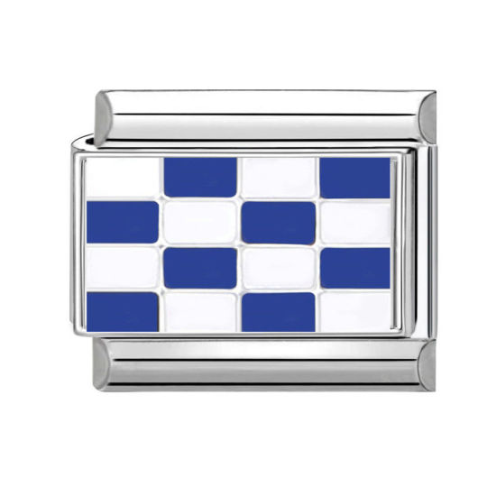 Immagine di 1 Pz 304 Acciaio Inossidabile Squisito Bracciale con Charm Italiano a Maglie, Creazione di Gioielli Fai-da-te Tono Argento Blu Rettangolo Ingraticciato 10mm x 9mm