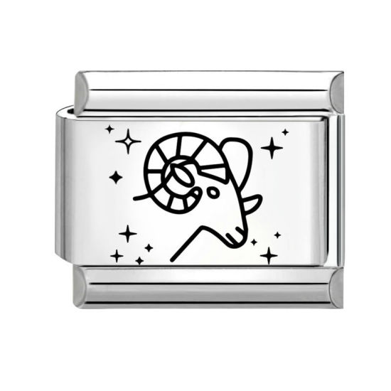 Immagine di 1 Pz 304 Acciaio Inossidabile Squisito Bracciale con Charm Italiano a Maglie, Creazione di Gioielli Fai-da-te Tono Argento Nero Rettangolo Costellazione Ariete 10mm x 9mm