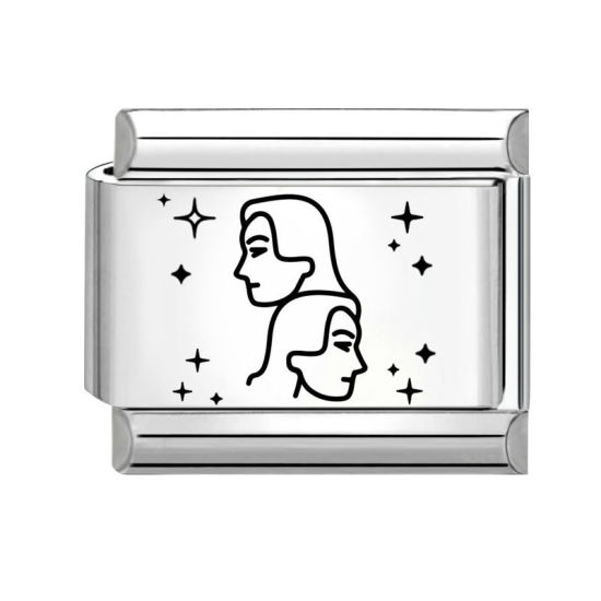 Immagine di 1 Pz 304 Acciaio Inossidabile Squisito Bracciale con Charm Italiano a Maglie, Creazione di Gioielli Fai-da-te Tono Argento Nero Rettangolo Costellazione Gemelli 10mm x 9mm