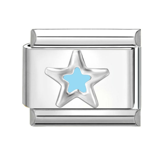Image de 1 Pièce Bracelet à Maillons Breloques Italiens Accessories de Fabrication de Bracelets Bijoux DIY Exquis en 304 Acier Inoxydable Argent Mat Bleu Clair Rectangle Pentacle 10mm x 9mm